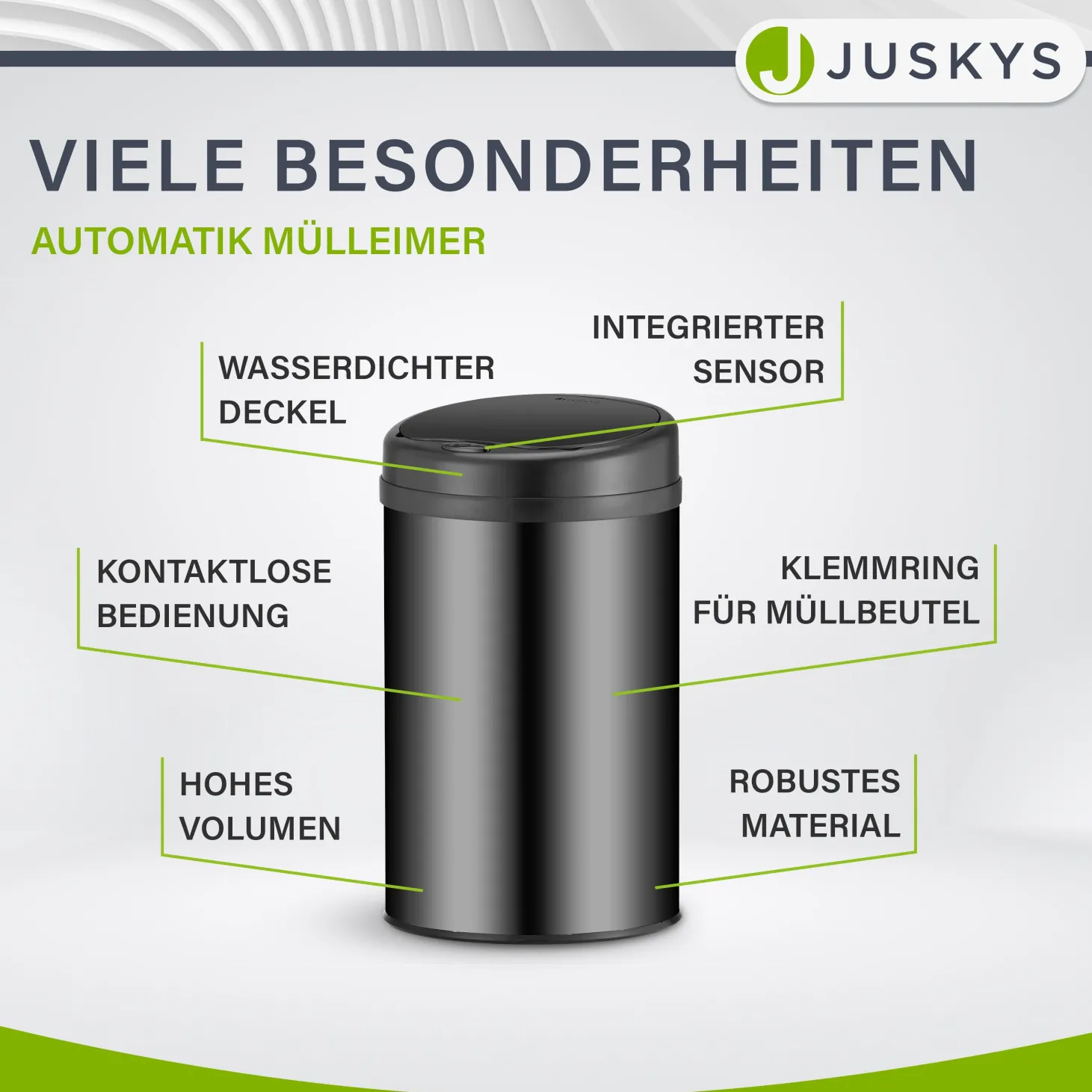 Runder Mülleimer mit Sensor Automatischer Abfalleimer für kontaktloses Entsorgen von Müll
