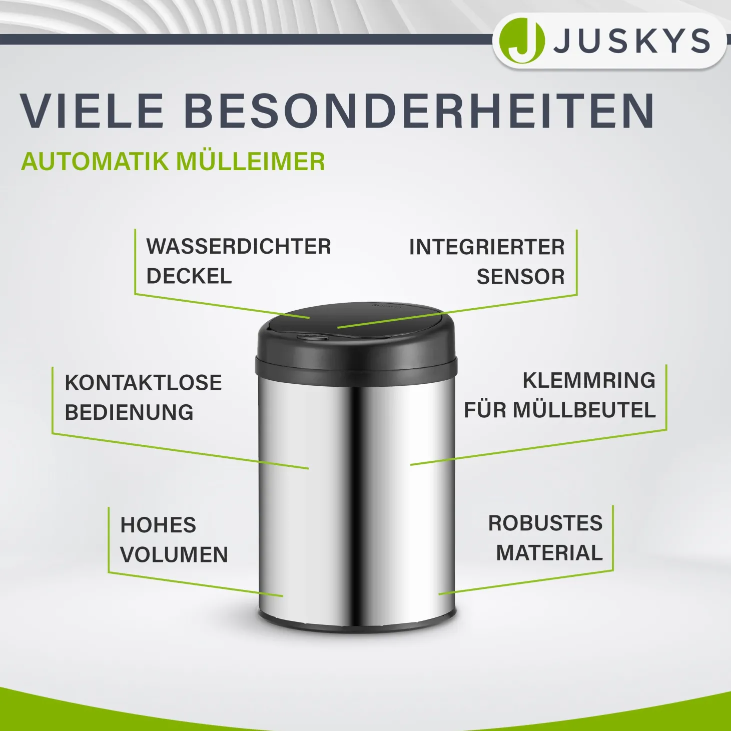 Runder Mülleimer mit Sensor Automatischer Abfalleimer für kontaktloses Entsorgen von Müll