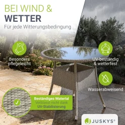 Runder Polyrattan Gartentisch Yoro Wetterfester Tisch mit Glasplatte