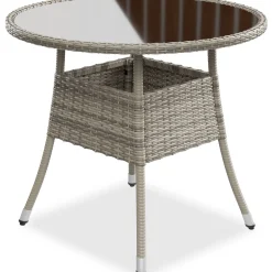 Runder Polyrattan Gartentisch Yoro Wetterfester Tisch mit Glasplatte