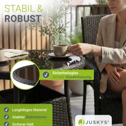 Runder Polyrattan Gartentisch Yoro Wetterfester Tisch mit Glasplatte