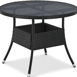 Runder Polyrattan Gartentisch Yoro Wetterfester Tisch mit Glasplatte