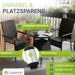 Runder Polyrattan Gartentisch Yoro Wetterfester Tisch mit Glasplatte