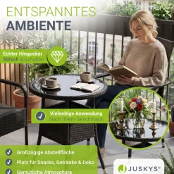 Runder Polyrattan Gartentisch Yoro Wetterfester Tisch mit Glasplatte