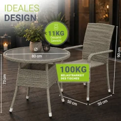 Runder Polyrattan Gartentisch Yoro Wetterfester Tisch mit Glasplatte