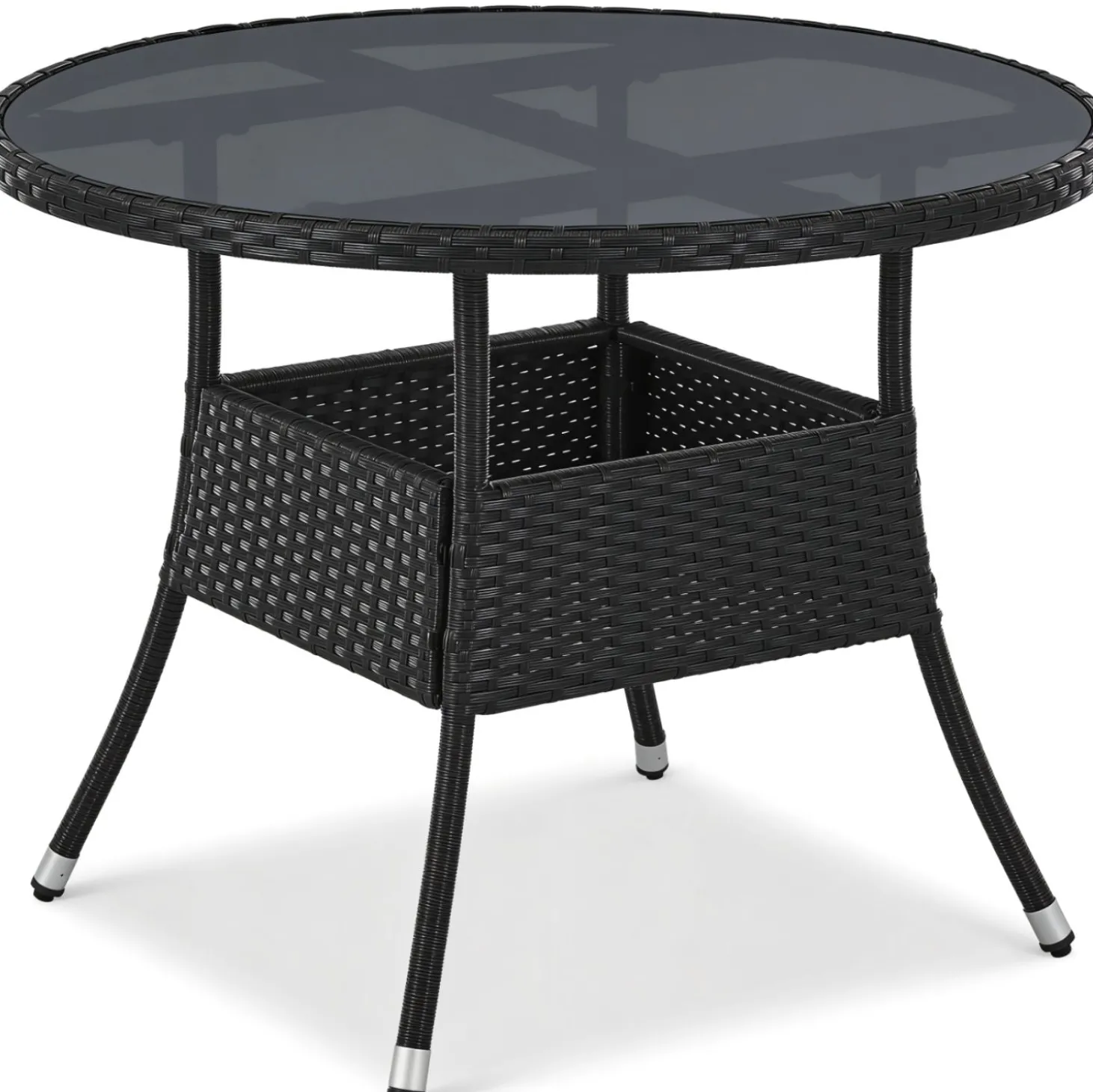 Runder Polyrattan Gartentisch Yoro Wetterfester Tisch mit Glasplatte