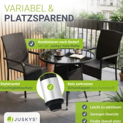 Runder Polyrattan Gartentisch Yoro Wetterfester Tisch mit Glasplatte