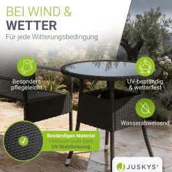 Runder Polyrattan Gartentisch Yoro Wetterfester Tisch mit Glasplatte
