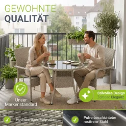 Runder Polyrattan Gartentisch Yoro Wetterfester Tisch mit Glasplatte