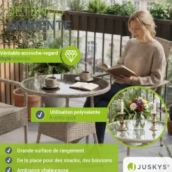 Runder Polyrattan Gartentisch Yoro Wetterfester Tisch mit Glasplatte