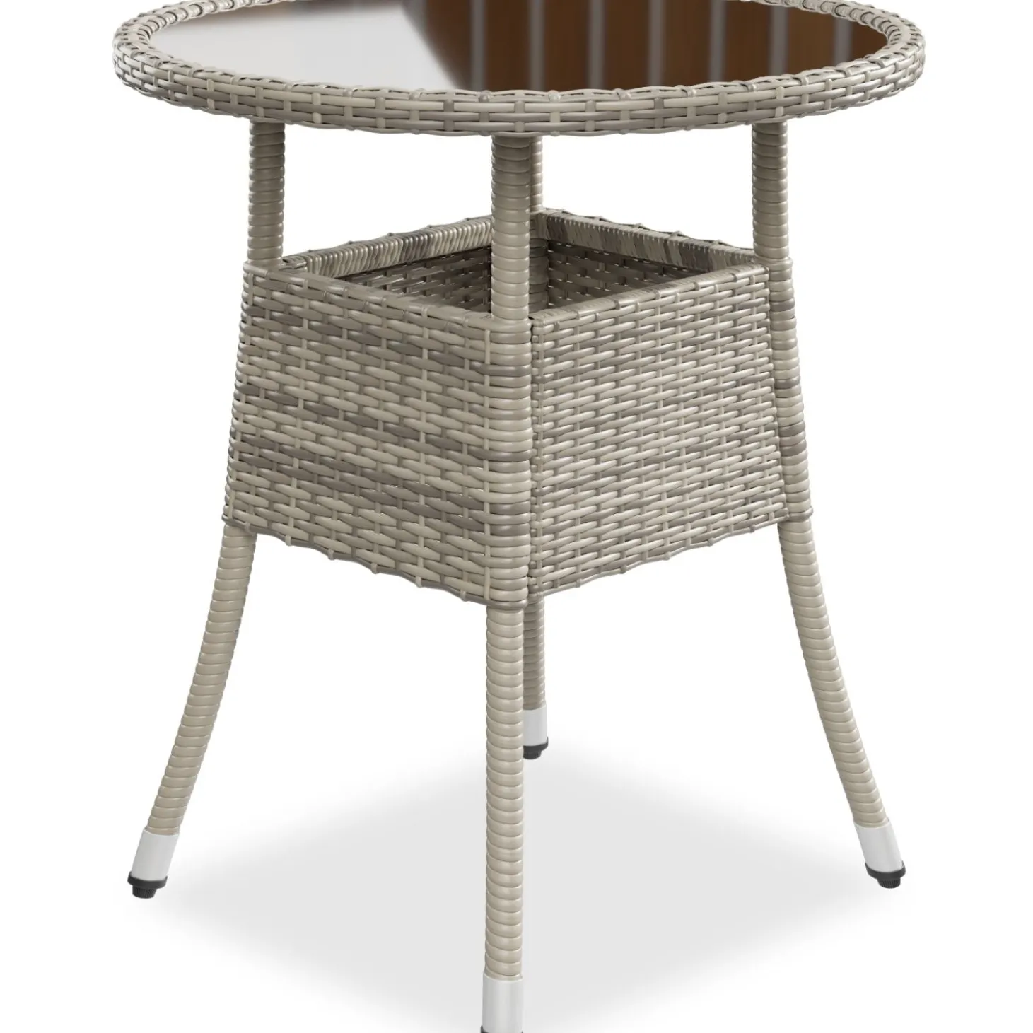 Runder Polyrattan Gartentisch Yoro Wetterfester Tisch mit Glasplatte