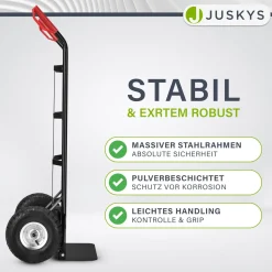 Sackkarre Basic in schwarz mit roten Griffen klappbar mit großen Lufträdern und Griffen mit Handschutzbügel