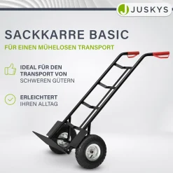 Sackkarre Basic in schwarz mit roten Griffen klappbar mit großen Lufträdern und Griffen mit Handschutzbügel