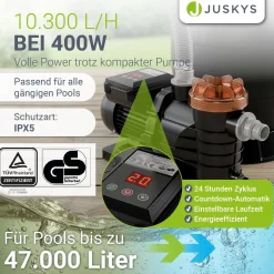 Sandfilteranlage für Pools bis 47m³ Sandfilterpumpe mit Filterbällen für klares Wasser