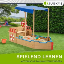 Sandkasten Käpt’n Pit - Piratenschiff Boot aus Holz Sandkiste in verspieltem Piraten Design mit Dach & Bodenplane
