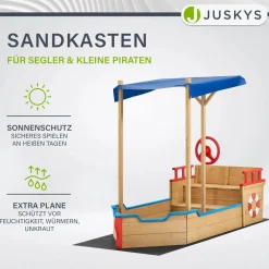 Sandkasten Käpt’n Pit - Piratenschiff Boot aus Holz Sandkiste in verspieltem Piraten Design mit Dach & Bodenplane