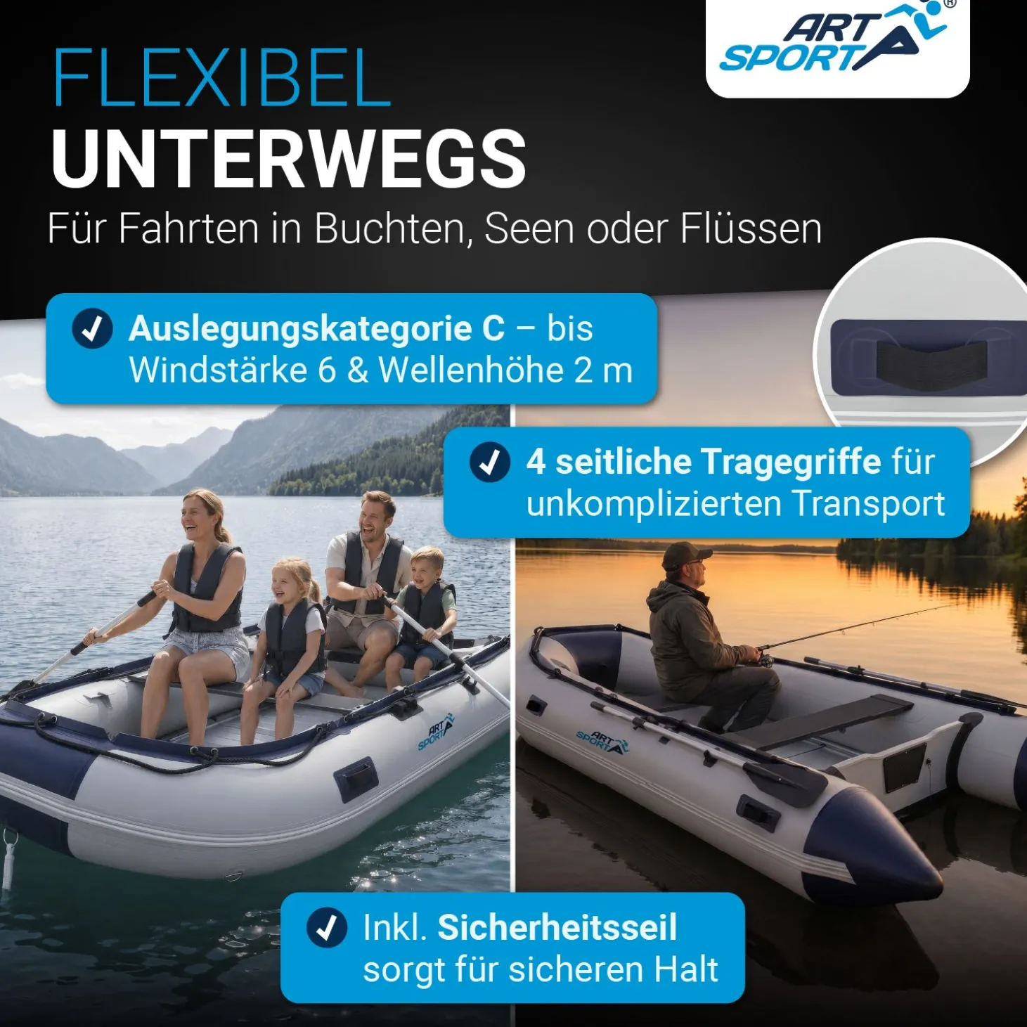 Schlauchboot 3,20 m Paddelboot für 4 Personen - inkl. Paddel, Luftpumpe und mehr