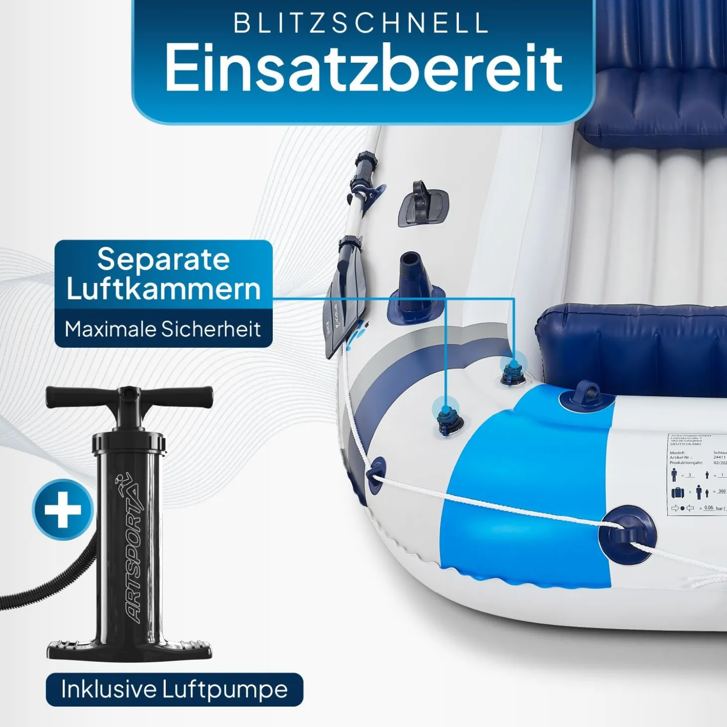 Schlauchboot Paddelboot mit zwei Sitzbänken - 3,22 m Ruderboot 3,22 m Set mit Luftpumpe, Paddel, Tasche & Reparaturset