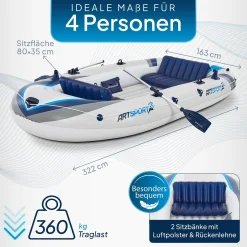 Schlauchboot Paddelboot mit zwei Sitzbänken - 3,22 m Ruderboot 3,22 m Set mit Luftpumpe, Paddel, Tasche & Reparaturset