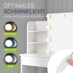 Schminktisch Bella mit Hocker Tonia Mit LED Beleuchtung und großem Spiegel für optimale Styling-Ergebnisse