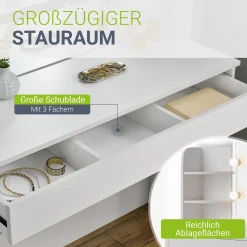 Schminktisch Bella mit Hocker Tonia Mit LED Beleuchtung und großem Spiegel für optimale Styling-Ergebnisse