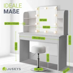 Schminktisch Bella mit Hocker Tonia Mit LED Beleuchtung und großem Spiegel für optimale Styling-Ergebnisse