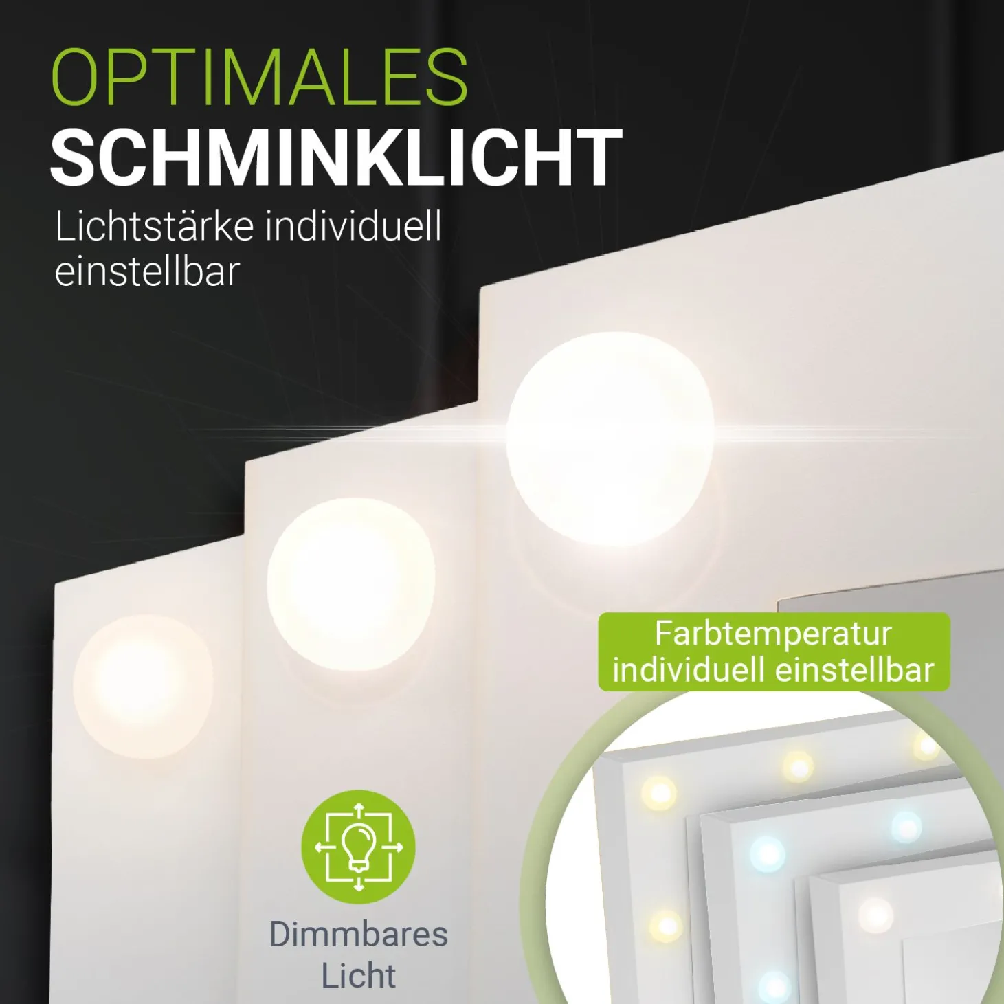 Schminktisch mit Spiegel Lilia Eleganter Schminktisch mit Licht & viel Stauraum