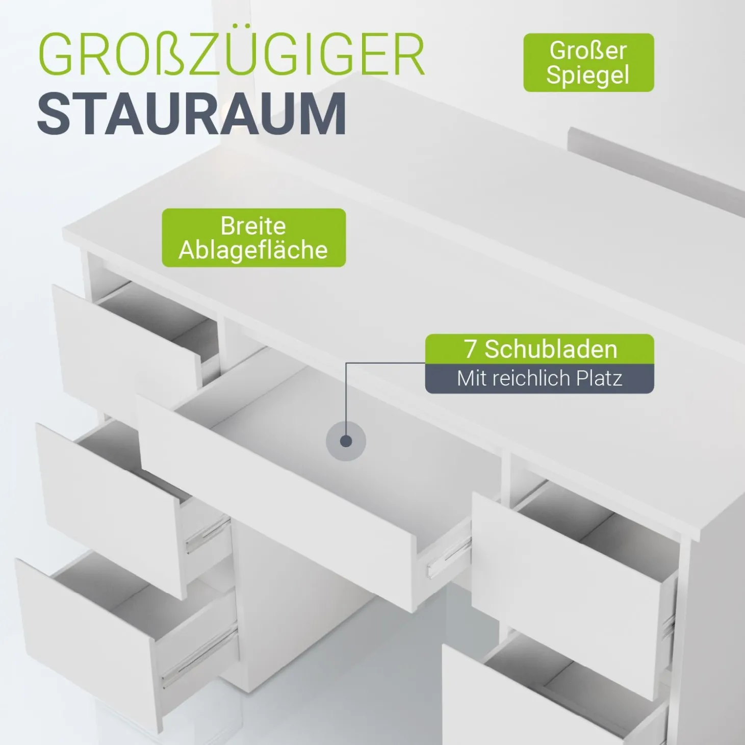 Schminktisch mit Spiegel Lilia Eleganter Schminktisch mit Licht & viel Stauraum