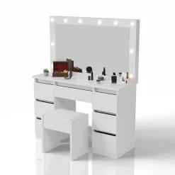 Schminktisch mit Spiegel Lilia Eleganter Schminktisch mit Licht & viel Stauraum