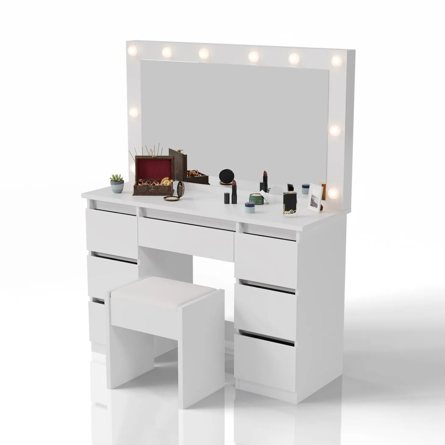 Schminktisch mit Spiegel Lilia Eleganter Schminktisch mit Licht & viel Stauraum