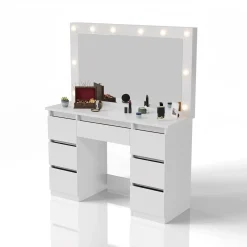 Schminktisch mit Spiegel Lilia Eleganter Schminktisch mit Licht & viel Stauraum