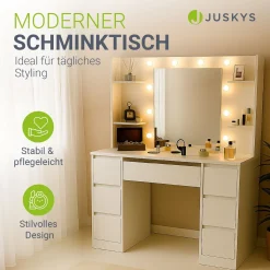 Schminktisch mit Spiegel Malia Eleganter Schminktisch mit Licht & viel Stauraum
