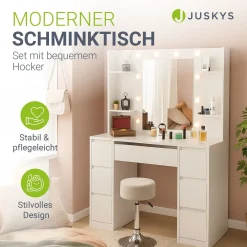 Schminktisch mit Spiegel Malia Eleganter Schminktisch mit Licht & viel Stauraum