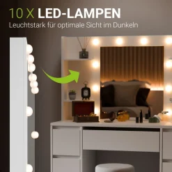 Schminktisch mit Spiegel Malia Eleganter Schminktisch mit Licht & viel Stauraum