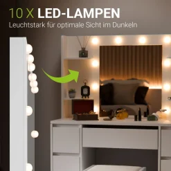 Schminktisch mit Spiegel Malia Eleganter Schminktisch mit Licht & viel Stauraum