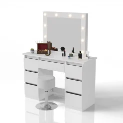 Schminktisch mit Spiegel Talea Eleganter Schminktisch mit Licht & viel Stauraum