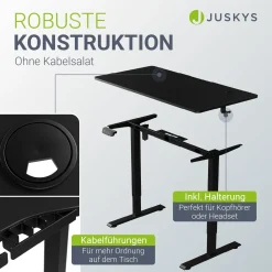 Schreibtisch Office Stand Elektrisch höhenverstellbarer Arbeitsplatz mit Headset-Halterung und Kabelführung