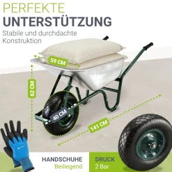 Schubkarre Garden 100 L Transporthilfe bis 250 kg mit Luftreifen - inkl. Handschuhe