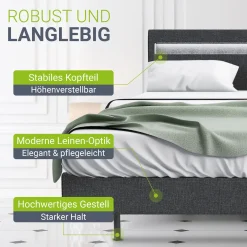 Schwebebett Lissabon Elegant schwebendes Polsterbett mit LED-Beleuchtung