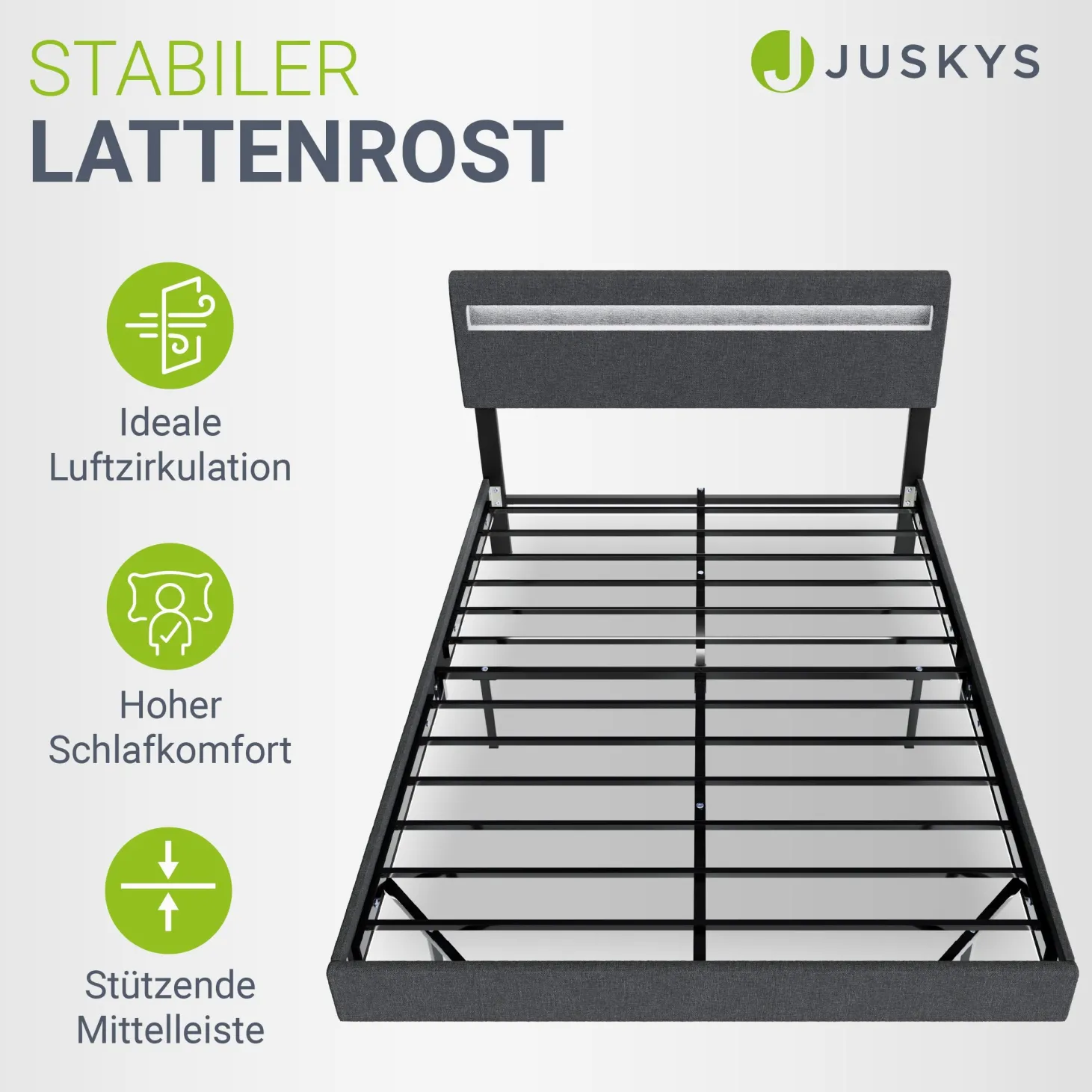 Schwebebett Lissabon Elegant schwebendes Polsterbett mit LED-Beleuchtung