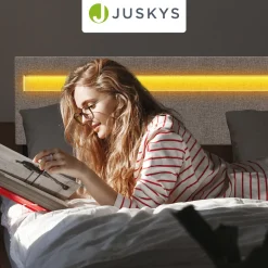Schwebebett Lissabon Elegant schwebendes Polsterbett mit LED-Beleuchtung