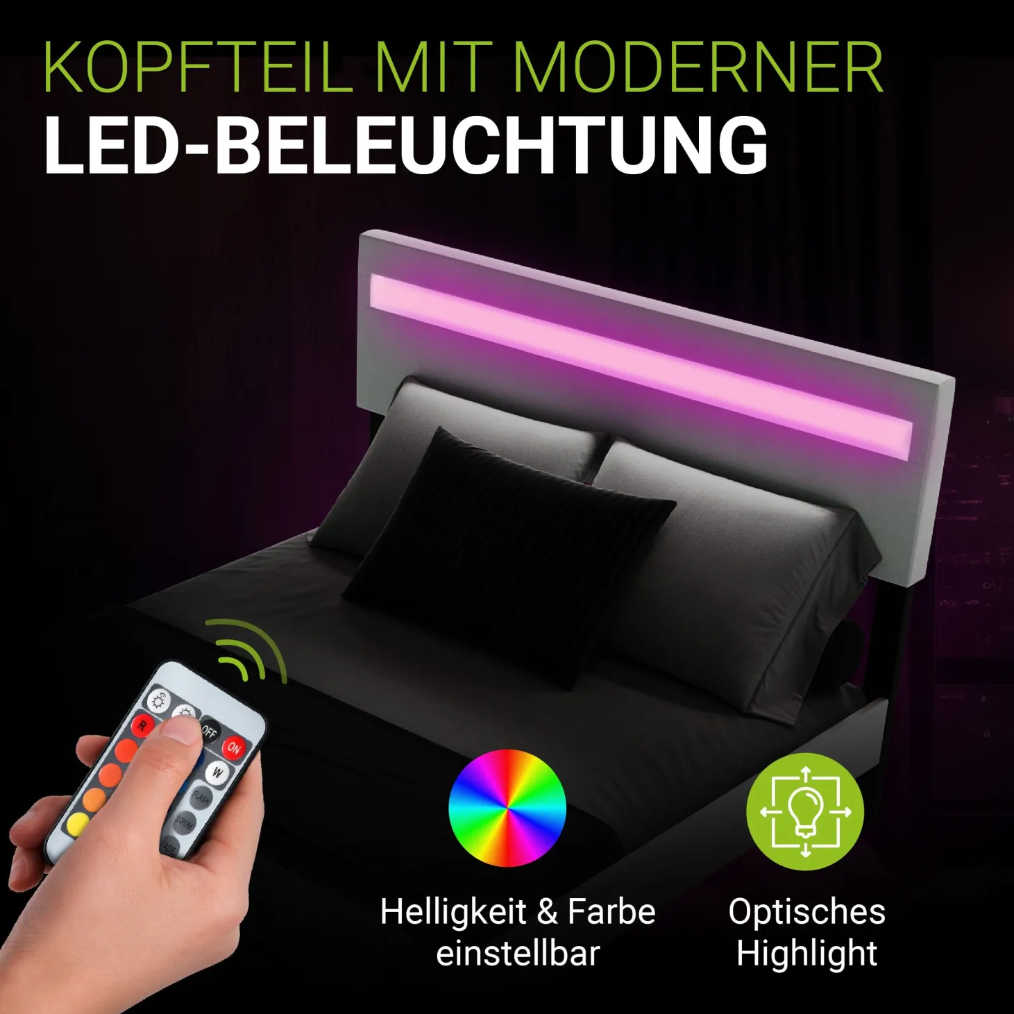 Schwebebett Lissabon Elegant schwebendes Polsterbett mit LED-Beleuchtung