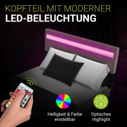 Schwebebett Lissabon Elegant schwebendes Polsterbett mit LED-Beleuchtung