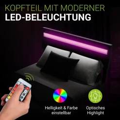 Schwebebett Lissabon Elegant schwebendes Polsterbett mit LED-Beleuchtung