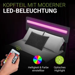 Schwebebett Lissabon Elegant schwebendes Polsterbett mit LED-Beleuchtung