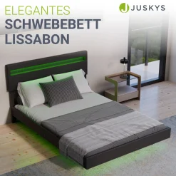 Schwebebett Lissabon Elegant schwebendes Polsterbett mit LED-Beleuchtung