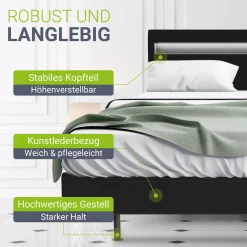 Schwebebett Lissabon Elegant schwebendes Polsterbett mit LED-Beleuchtung