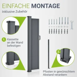 Seitenmarkise Dubai Ausziehbarer Sichtschutz für Garten und Terrasse