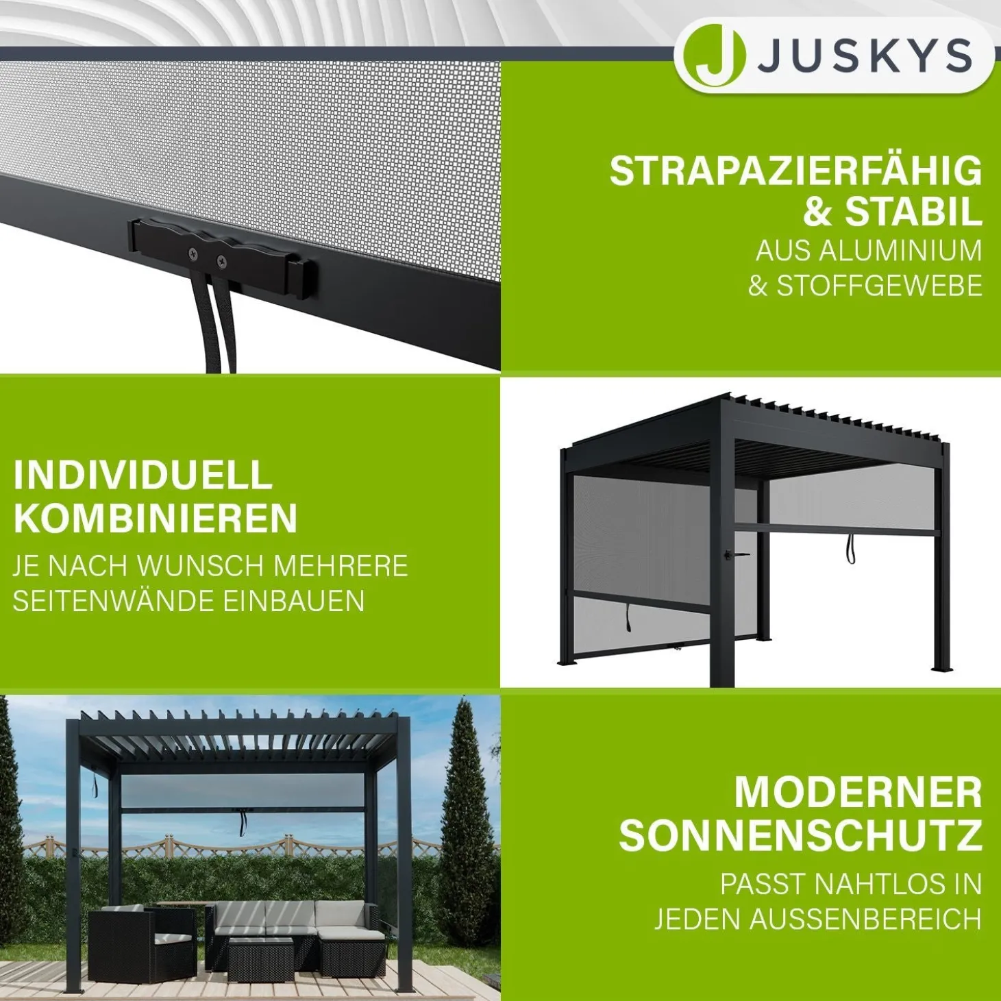 Seitenwand für Lamellendach Tahiti Verstellbares Rollo für Pergola - flexibler Sicht- & Sonnenschutz