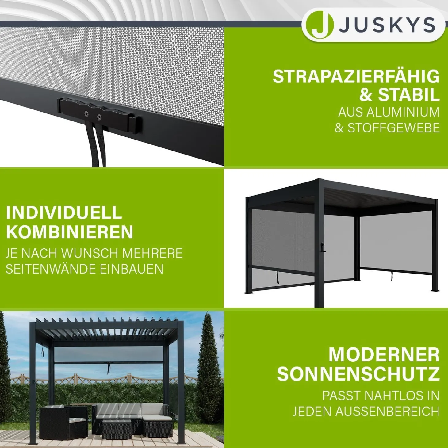 Seitenwand für Lamellendach Tahiti Verstellbares Rollo für Pergola - flexibler Sicht- & Sonnenschutz